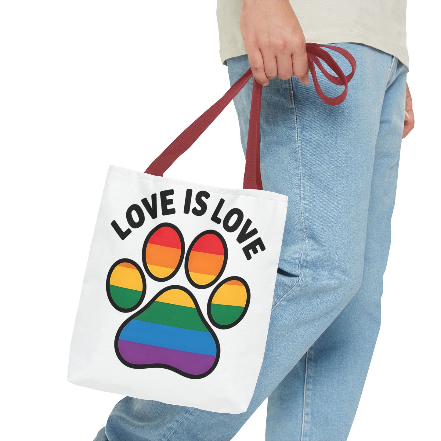 Pride Love Is Love Tote Bag – Colorful Paw Print Design