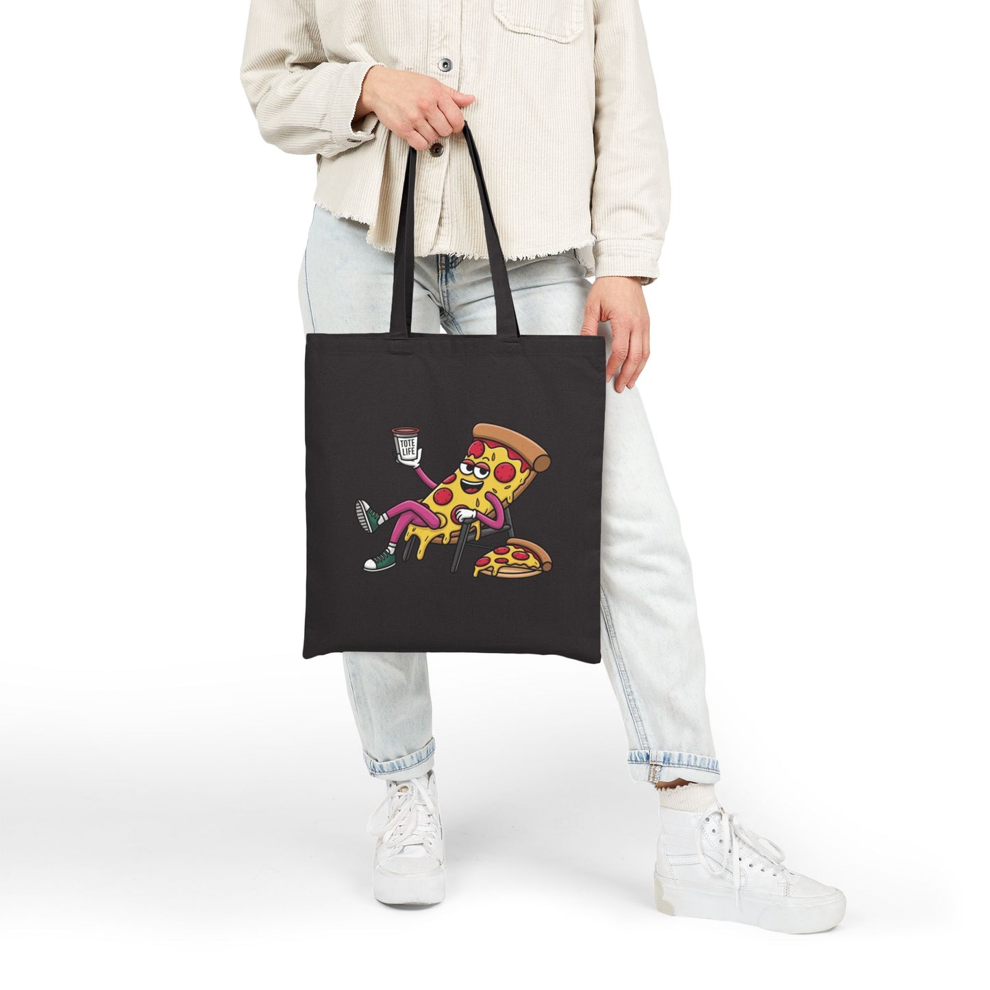 Pizza Lover's Funny Cotton Canvas Tote Bag, Durable Grocery Bag, Eco-Friendly Tote, Gift for Pizza Fans, Fun Bag for Everyday Use