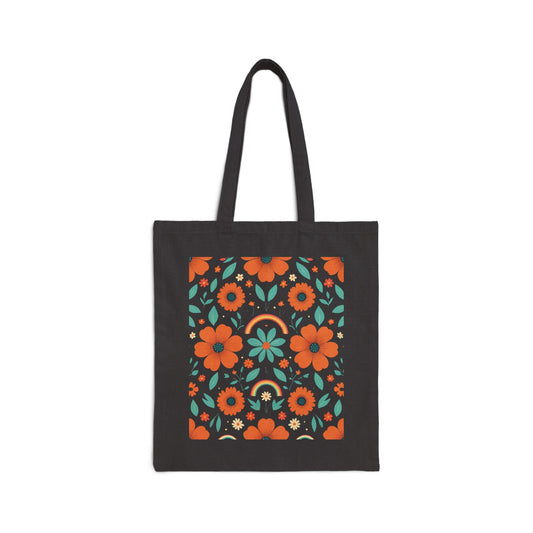 Colorful Floral Cotton Canvas Tote Bag, Eco-Friendly Shopping Bag, Beach Tote, Gift Bag, Reusable Grocery Bag