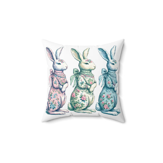 Vintage Easter Bunny Square Pillow - Decorative Cushion for Spring Decor