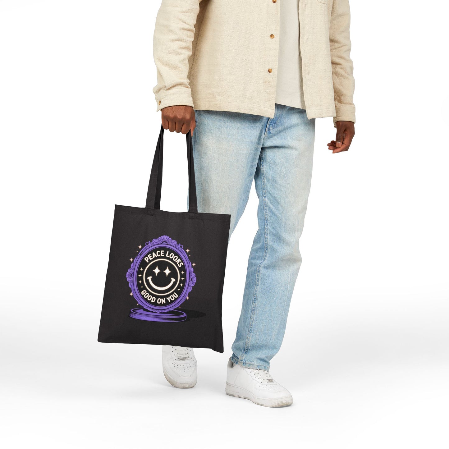 Peace Looks Good on You Tote Bag | Eco-friendly Canvas Bag | Boho Chic | Perfect Gift for Earth Day, Yoga Lovers, Trendy Shopping