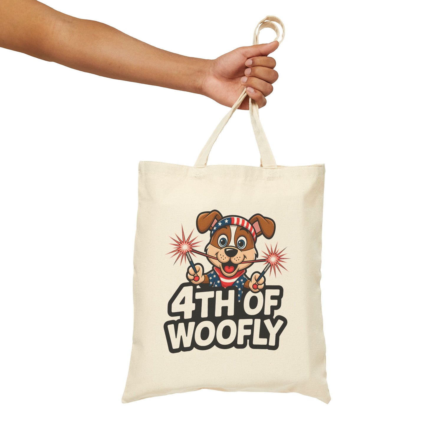 Patriotic Dog-Themed Cotton Canvas Tote Bag, 4th of July Shopping Bag, Cute Pet Lover Gift, Summer Totes, Eco-Friendly Bags